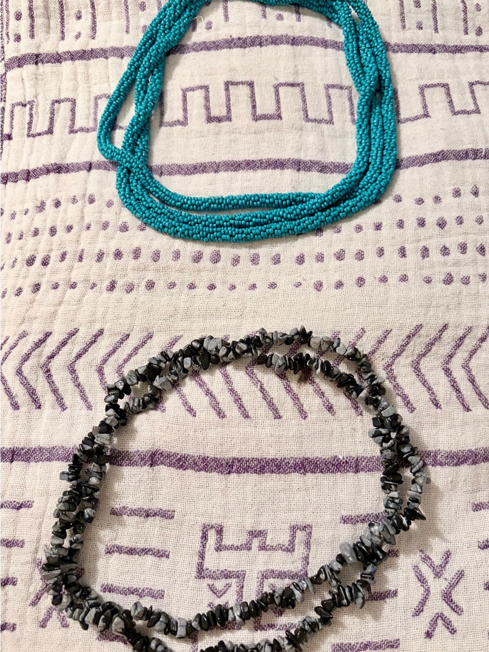 ☀️3/$15☀️Set of Turquoise Beaded Multi-Strand and Black-Gray Chip Necklaces